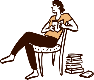 Man reflecting with books